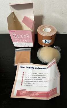 MUEUSS Breast Lift Boob Tape Kit with Nipple Covers, 2in x 16.4ft Cotton Roll